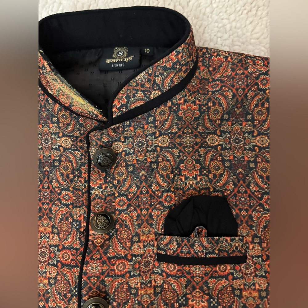 Stunning Orange & Black Sherwani Nehru Kids Vest - Picture 5 of 8